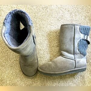 BearPaw Stella Gray Suede Wool Blend Knit Pull On Tall Winter Boots Size‎ 6